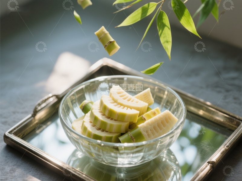 高清大图下载【趣麦麦图】清新竹笋切片置于玻璃碗中