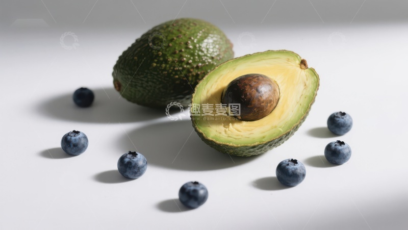 高清大图下载【趣麦麦图】新鲜牛油果与蓝莓的静物组合