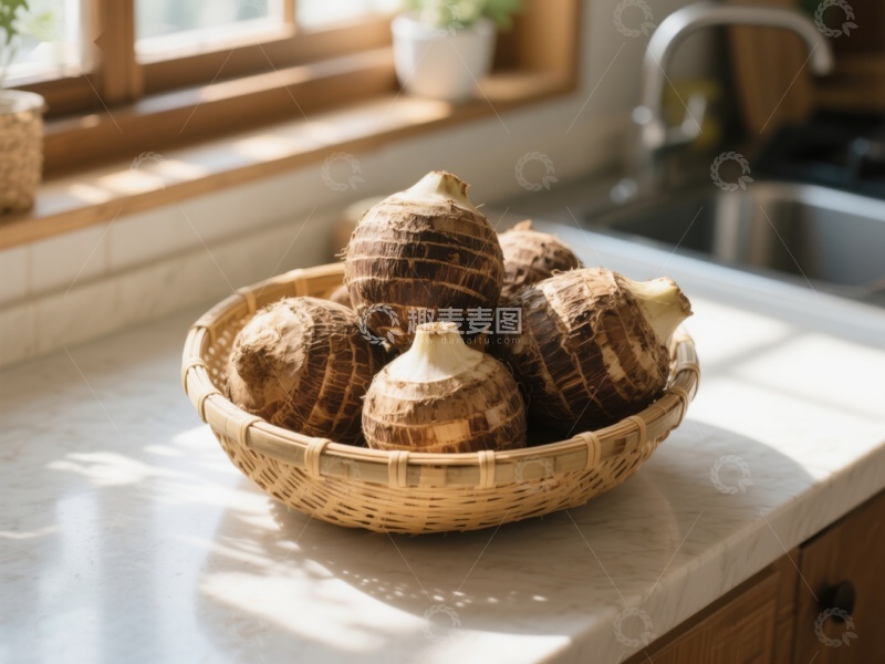 高清大图下载【趣麦麦图】厨房窗边的竹篮芋头