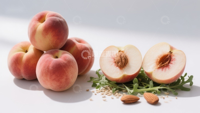 高清大图下载【趣麦麦图】新鲜桃子与切片展示