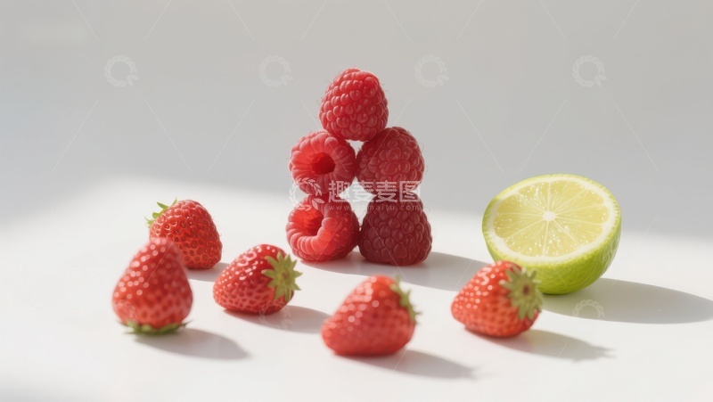 高清大图下载【趣麦麦图】新鲜草莓与柠檬的创意组合