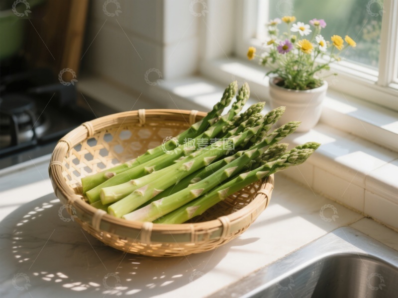 高清大图下载【趣麦麦图】竹篮中的新鲜芦笋