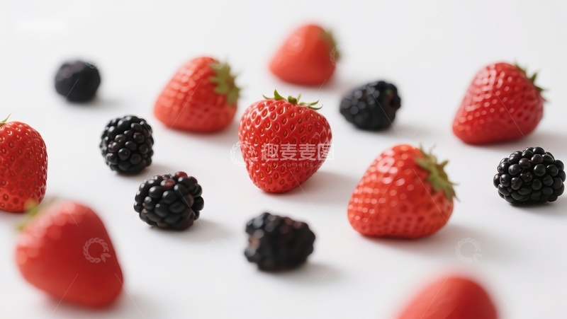 高清大图下载【趣麦麦图】新鲜草莓与黑莓的静物组合