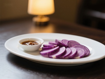 紫色萝卜切片配蘸料
