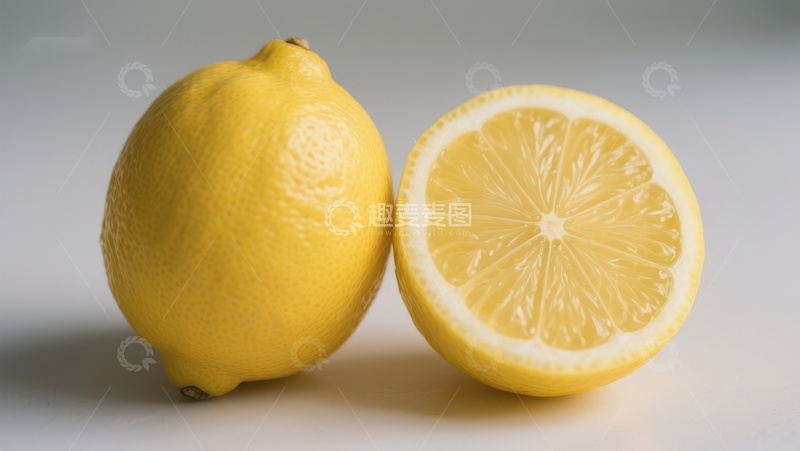高清大图下载【趣麦麦图】新鲜柠檬：整体与切片展示