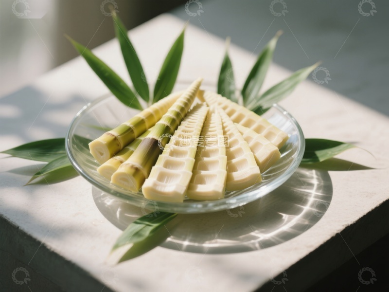 高清大图下载【趣麦麦图】新鲜竹笋切片摆盘