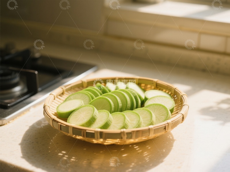 高清大图下载【趣麦麦图】竹篮中的切片青瓜