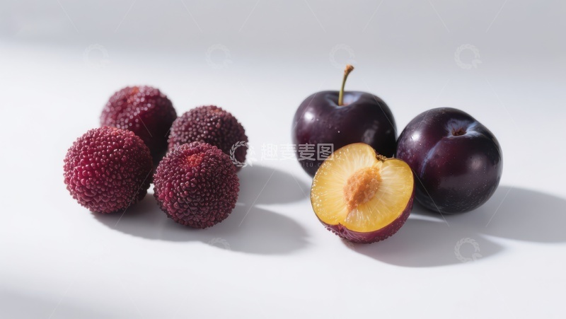 高清大图下载【趣麦麦图】杨梅与李子的静物对比