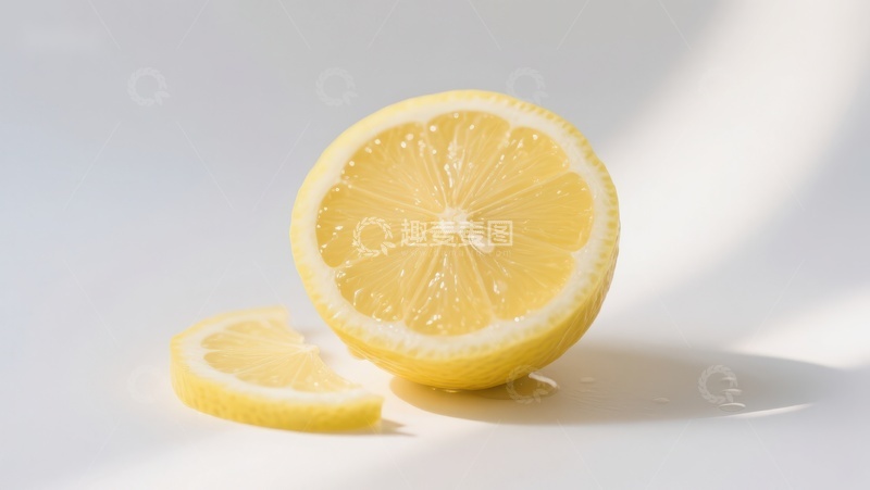 高清大图下载【趣麦麦图】新鲜柠檬切片，明亮背景