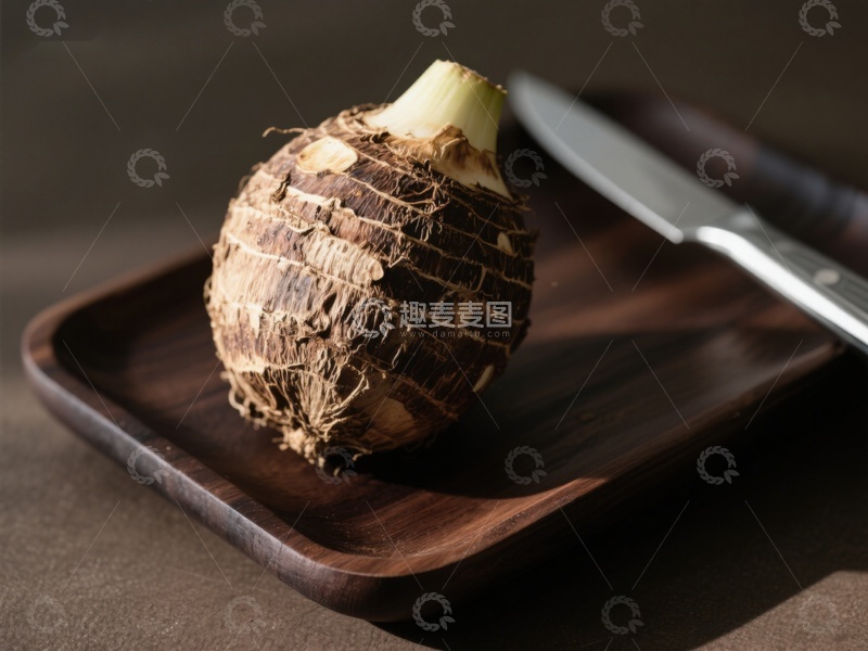 高清大图下载【趣麦麦图】新鲜芋头置于木质托盘