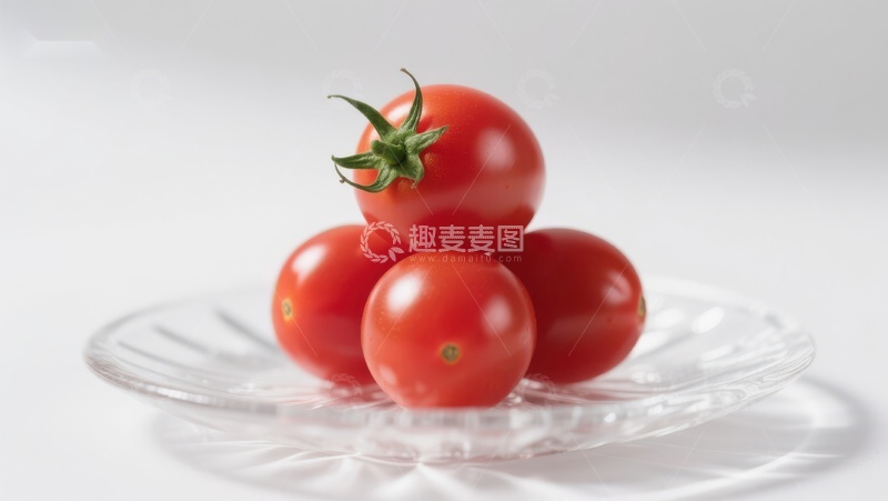 高清大图下载【趣麦麦图】新鲜樱桃番茄置于透明盘中
