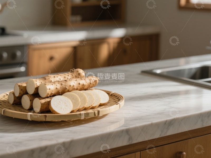 高清大图下载【趣麦麦图】厨房台面上的山药切片