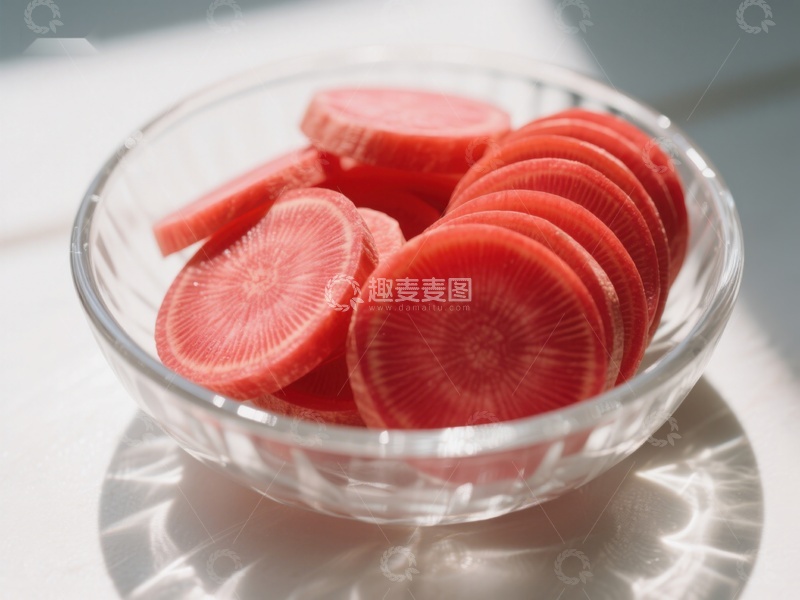 高清大图下载【趣麦麦图】透明碗中的切片红萝卜
