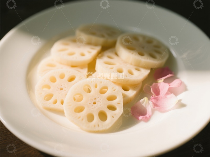 高清大图下载【趣麦麦图】莲藕切片配花瓣，清新雅致