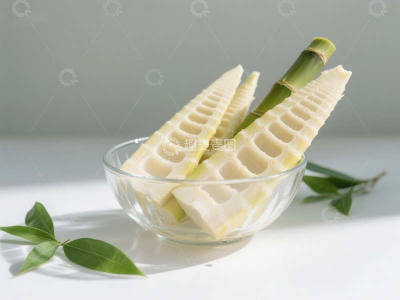 高清大图下载【趣麦麦图】新鲜竹笋切片置于透明碗中