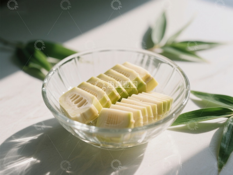 高清大图下载【趣麦麦图】竹笋切片置于透明碗中