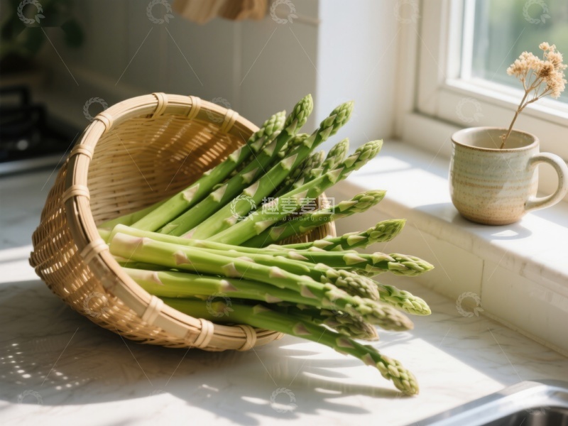 高清大图下载【趣麦麦图】竹篮中的新鲜芦笋