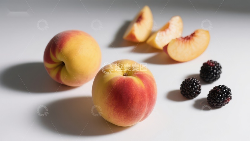 高清大图下载【趣麦麦图】新鲜桃子与黑莓的静物组合