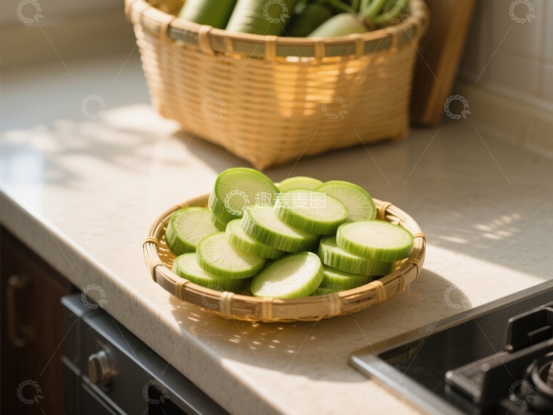 高清大图下载【趣麦麦图】切片黄瓜与竹篮蔬菜