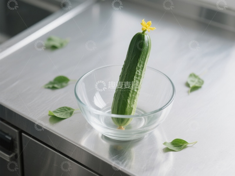 高清大图下载【趣麦麦图】带花黄瓜置于透明碗中