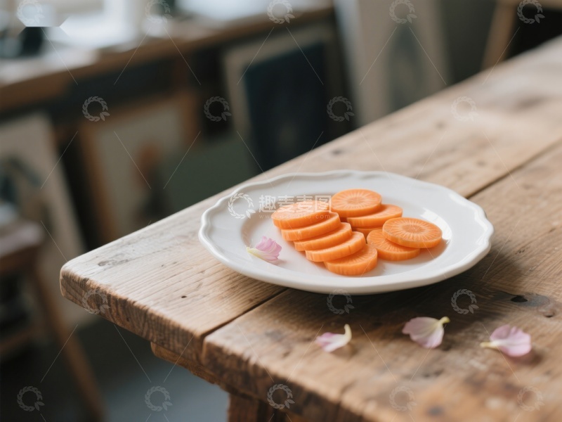 高清大图下载【趣麦麦图】-木桌上的胡萝卜片