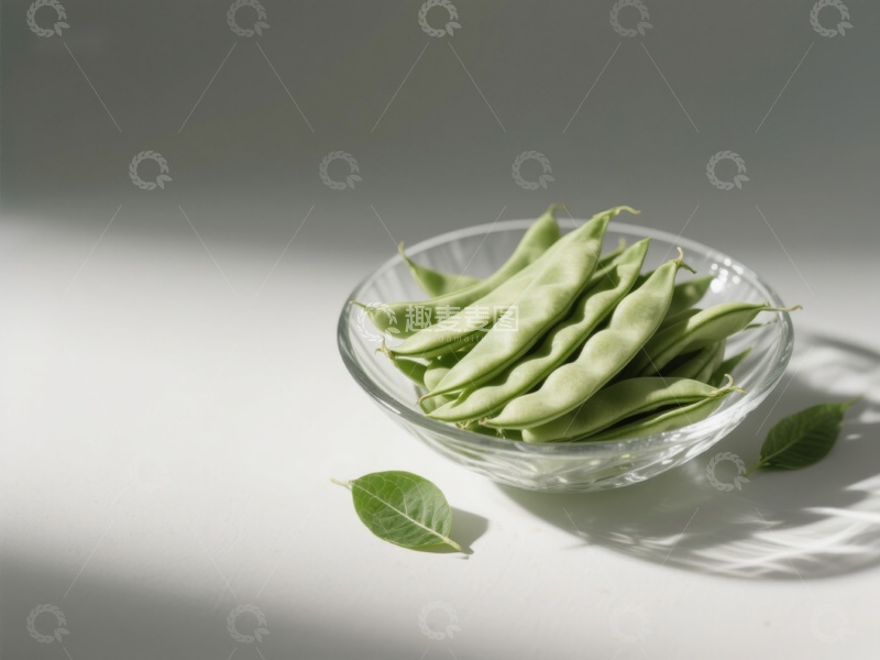 高清大图下载【趣麦麦图】玻璃碗中的新鲜绿色豆荚