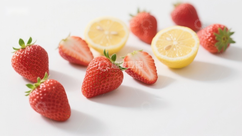 高清大图下载【趣麦麦图】新鲜草莓与柠檬片的组合