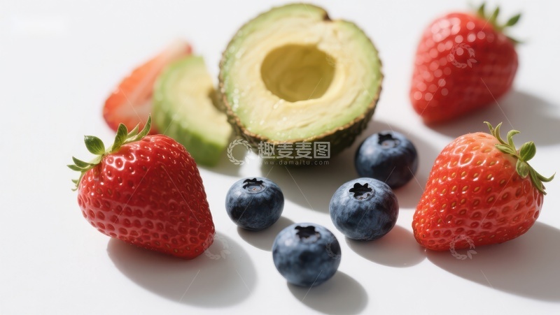 高清大图下载【趣麦麦图】新鲜草莓、蓝莓与牛油果的组合