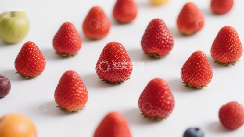 高清大图下载【趣麦麦图】新鲜草莓与水果的排列展示
