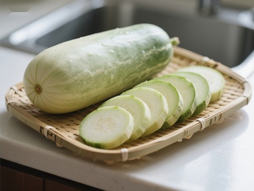 新鲜冬瓜切片置于竹篮