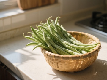 竹篮中的新鲜四季豆