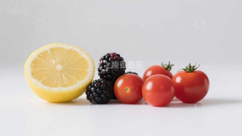 高清大图下载【趣麦麦图】柠檬黑莓樱桃番茄静物组合