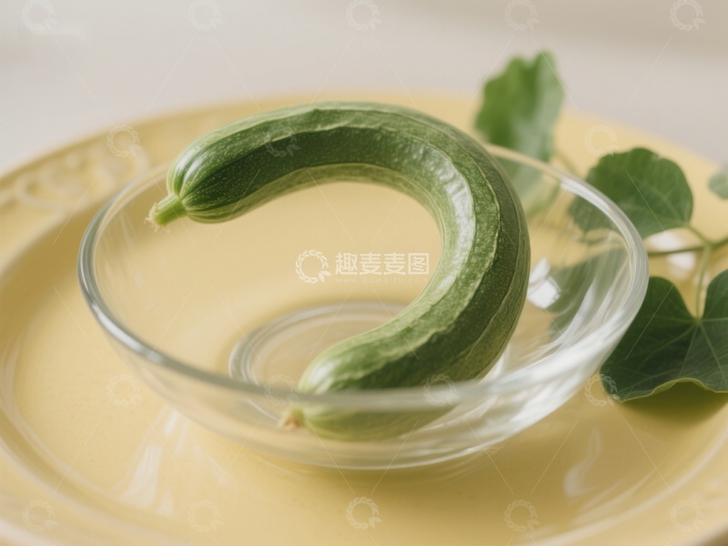 高清大图下载【趣麦麦图】弯曲黄瓜置于透明碗中