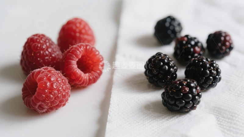 高清大图下载【趣麦麦图】新鲜覆盆子与黑莓对比展示
