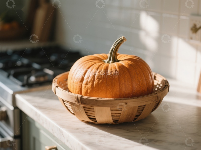 高清大图下载【趣麦麦图】厨房台面上的南瓜