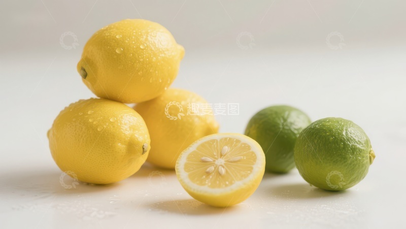 高清大图下载【趣麦麦图】新鲜柠檬与青柠的静物组合