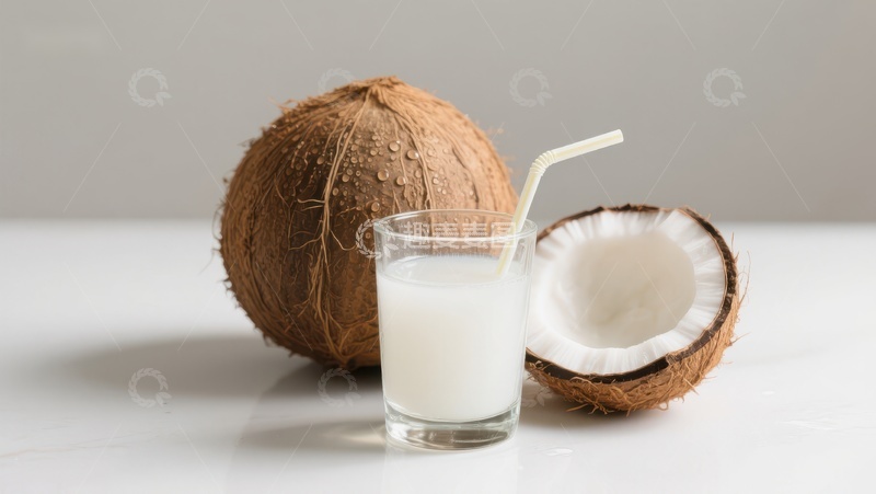 高清大图下载【趣麦麦图】新鲜椰子与椰汁饮品