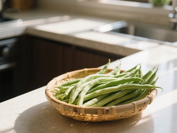 竹篮中的新鲜四季豆