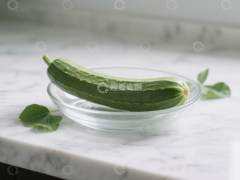 高清大图下载【趣麦麦图】青瓜置于透明碗中，大理石台面