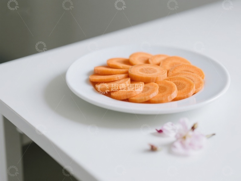 高清大图下载【趣麦麦图】切片胡萝卜摆盘，简约餐桌装饰