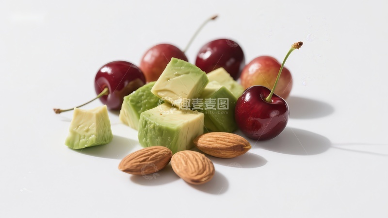 高清大图下载【趣麦麦图】樱桃、牛油果块与杏仁的组合