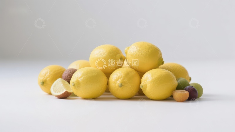 高清大图下载【趣麦麦图】新鲜柠檬与水果的静物组合