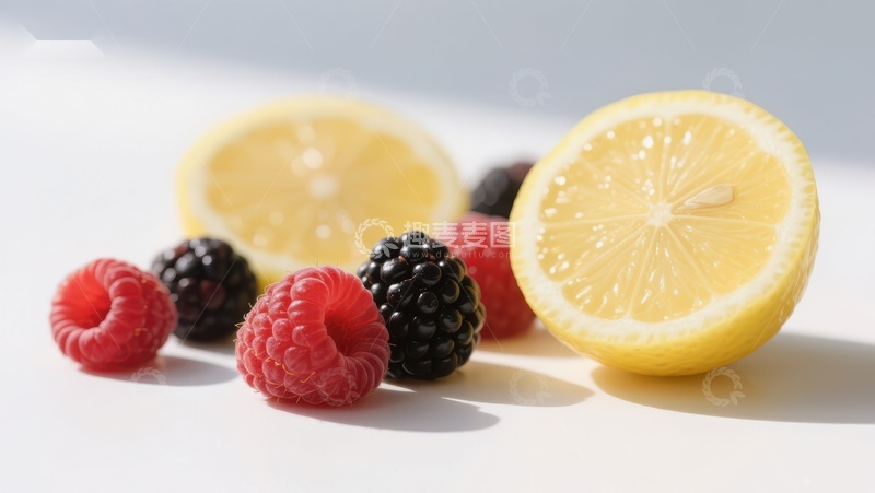 高清大图下载【趣麦麦图】柠檬切片与浆果的清新组合