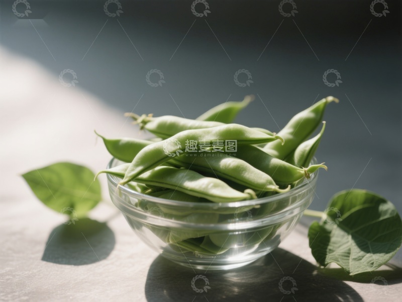 高清大图下载【趣麦麦图】新鲜豌豆荚置于透明碗中