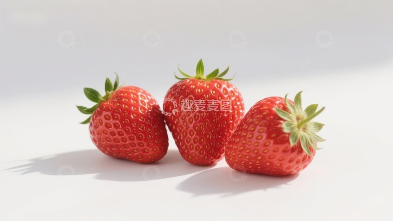 高清大图下载【趣麦麦图】三颗新鲜草莓并排摆放