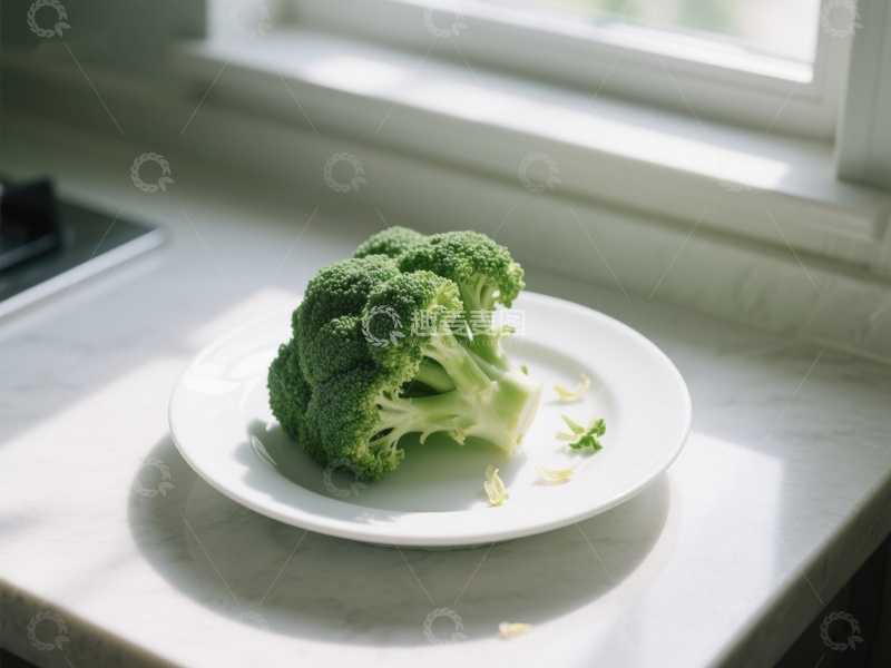 高清大图下载【趣麦麦图】窗边盘中的新鲜西兰花
