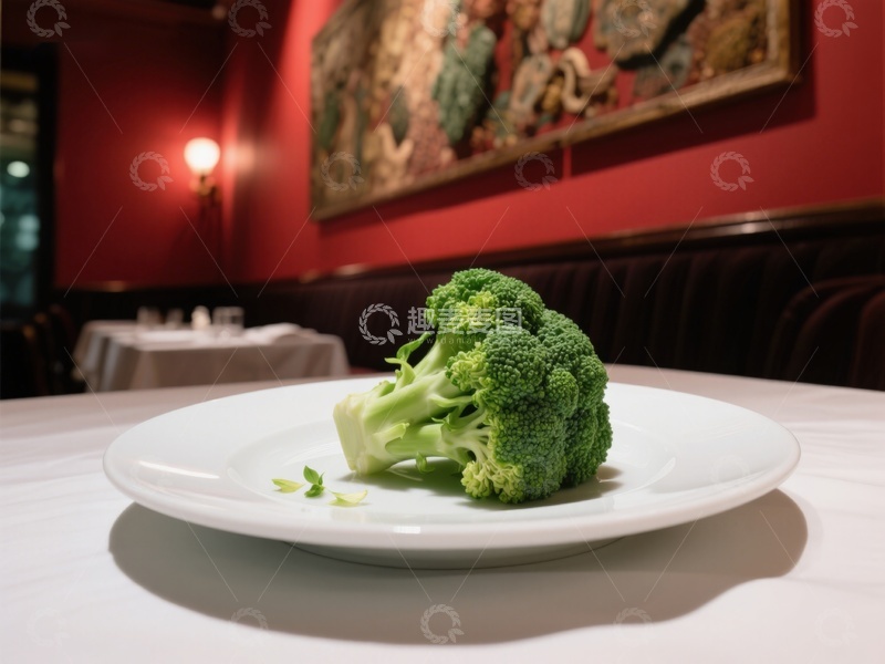 高清大图下载【趣麦麦图】盘中西兰花，餐厅环境优雅