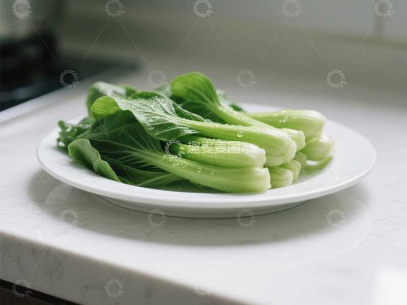 高清大图下载【趣麦麦图】新鲜青菜置于白色盘中