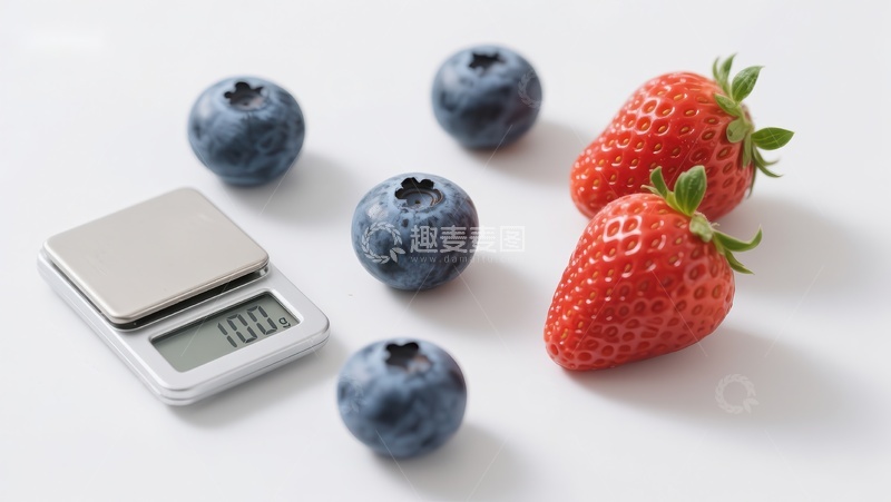 高清大图下载【趣麦麦图】电子秤旁的草莓与蓝莓