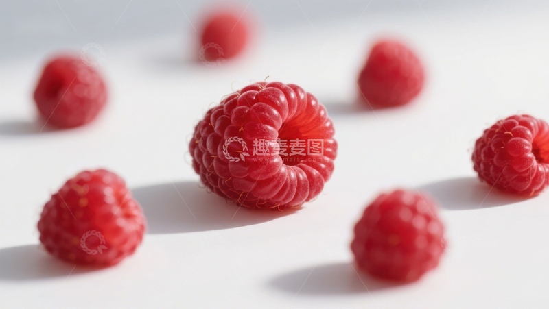 高清大图下载【趣麦麦图】新鲜覆盆子散落白色背景